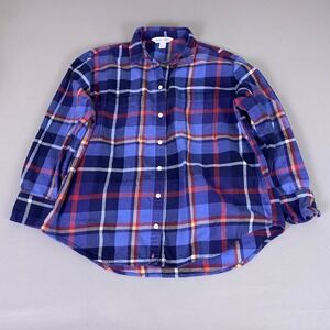 Old Navy Flannel Shirt Women's Large Blue Plaid The Boyfriend Button Up *Flawed
